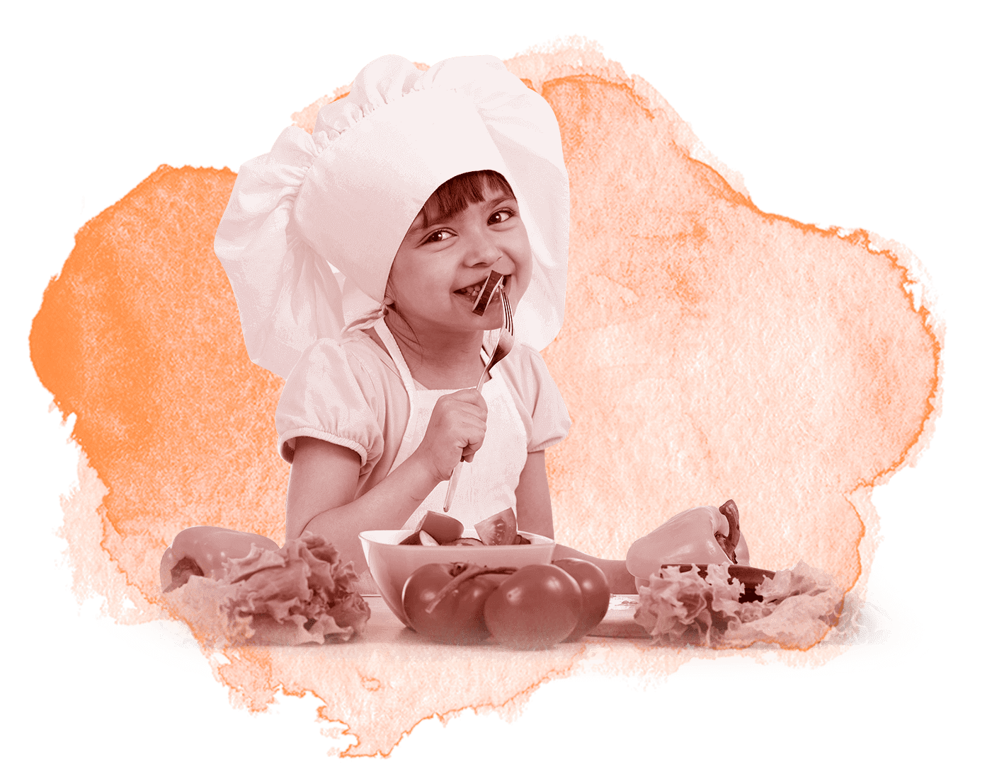 Child with chef hat and food