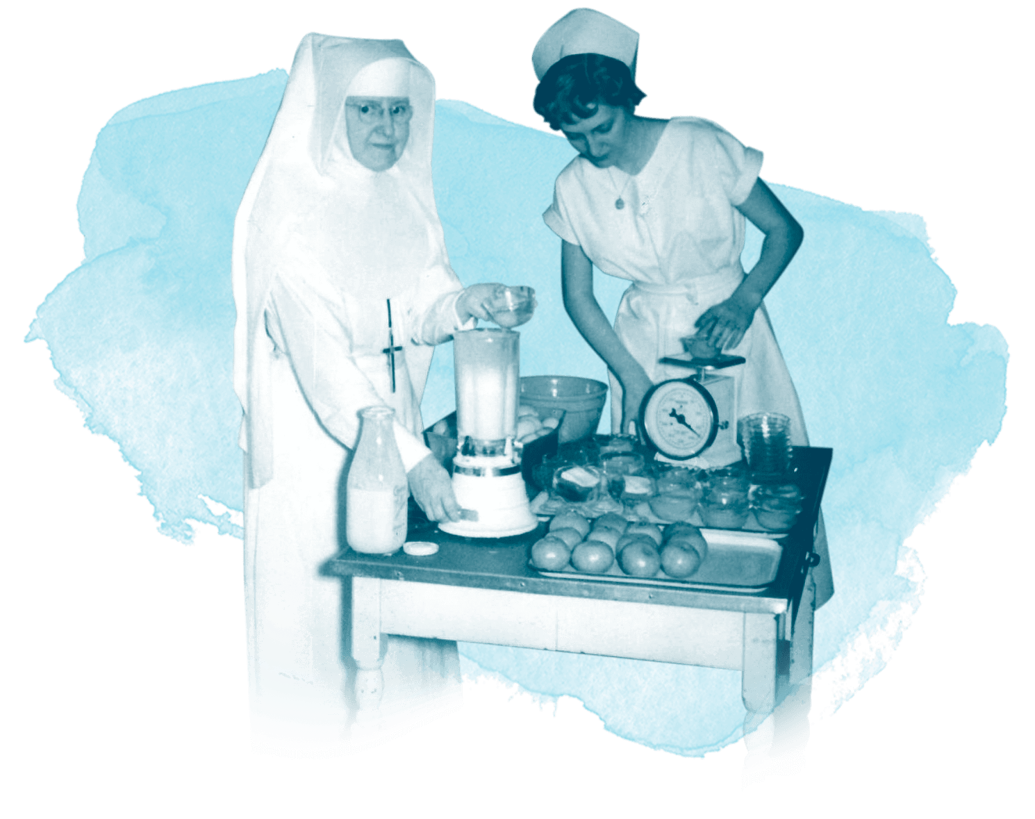 Nun and Nurse preparing food
